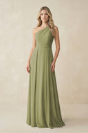 One - Shoulder A - Line Chiffon Bridesmaid Dress in Moss Green - SHE IS ME Bridesmaid Dresses