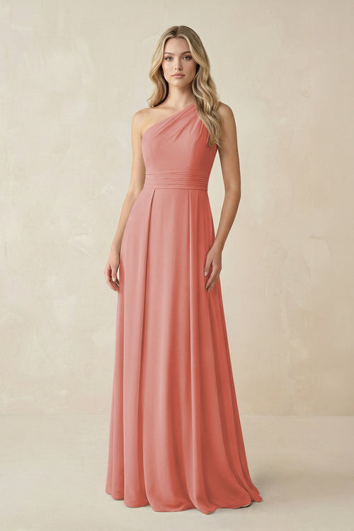 One - Shoulder A - Line Chiffon Bridesmaid Dress in Mulberry - SHE IS ME Bridesmaid Dresses