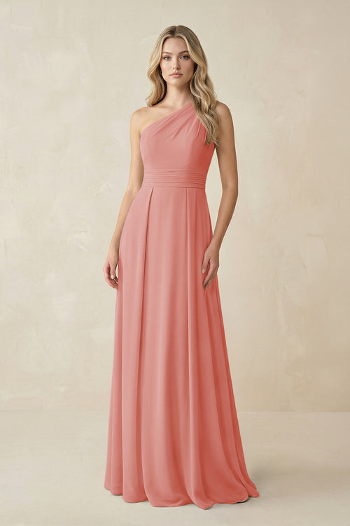 One-Shoulder A-Line Chiffon Bridesmaid Dress in Mulberry | KISSBRIDAL