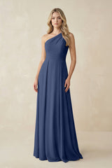 One - Shoulder A - Line Chiffon Bridesmaid Dress in Navy - KISS BRIDAL Bridesmaid Dresses