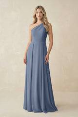 One - Shoulder A - Line Chiffon Bridesmaid Dress in Neptune - KISS BRIDAL Bridesmaid Dresses