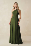 One - Shoulder A - Line Chiffon Bridesmaid Dress in Olive - SHE IS ME Bridesmaid Dresses
