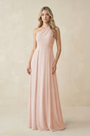 One - Shoulder A - Line Chiffon Bridesmaid Dress in Pale Blush - SHE IS ME Bridesmaid Dresses