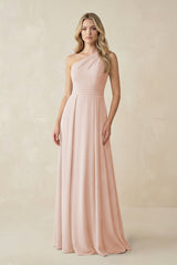 One - Shoulder A - Line Chiffon Bridesmaid Dress in Pale Blush - KISS BRIDAL Bridesmaid Dresses