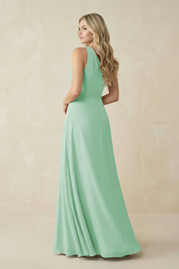 One - Shoulder A - Line Chiffon Bridesmaid Dress in Pale Pistachio - SHE IS ME Bridesmaid Dresses