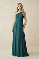 One - Shoulder A - Line Chiffon Bridesmaid Dress in Pine - SHE IS ME Bridesmaid Dresses