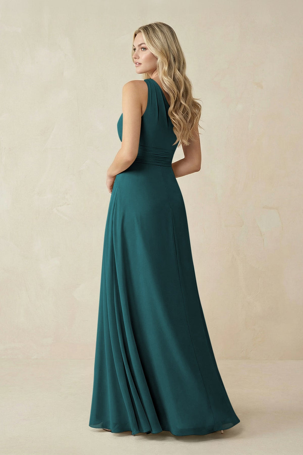 One - Shoulder A - Line Chiffon Bridesmaid Dress in Pine - SHE IS ME Bridesmaid Dresses