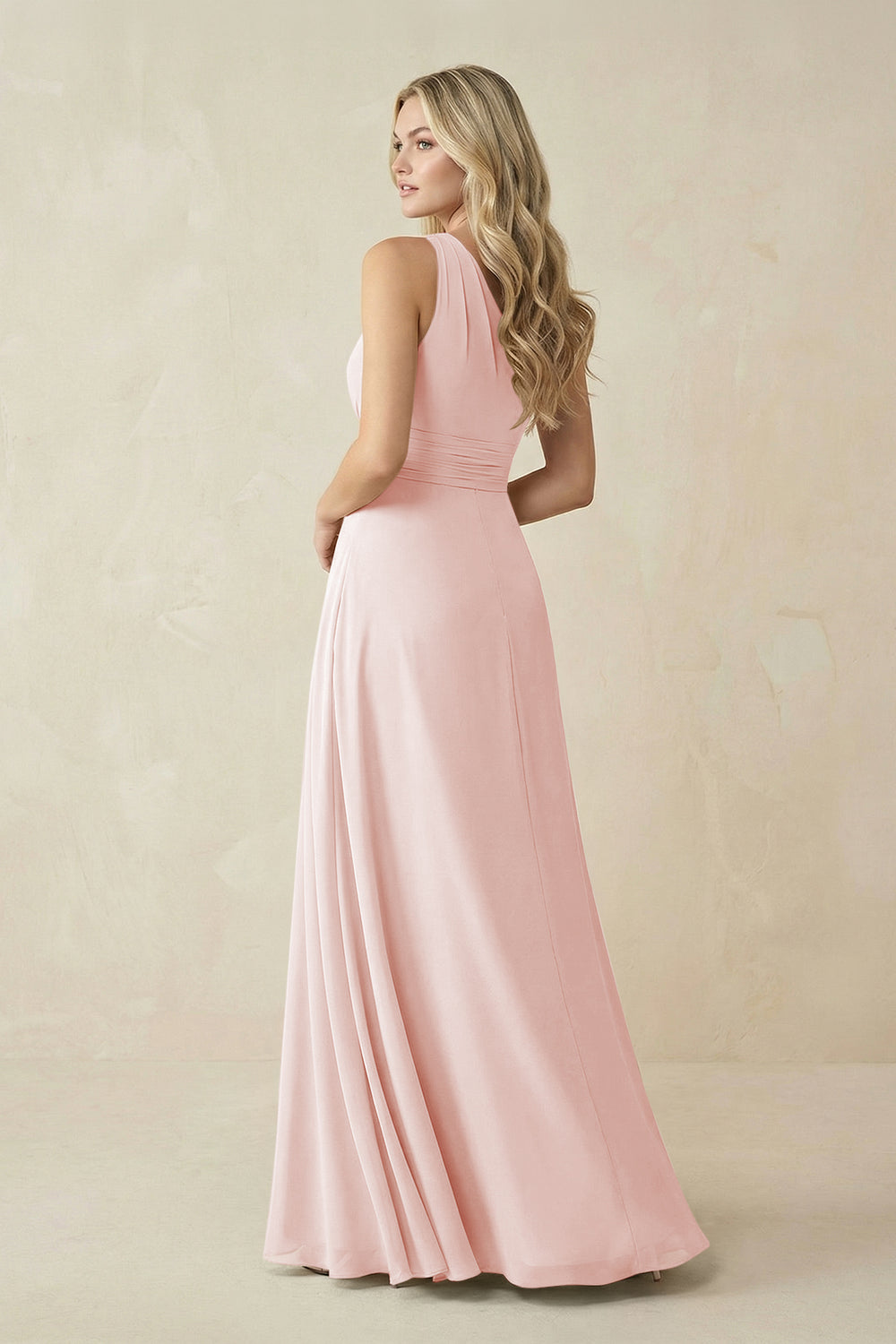 One-Shoulder A-Line Chiffon Bridesmaid Dress in Rose Petal