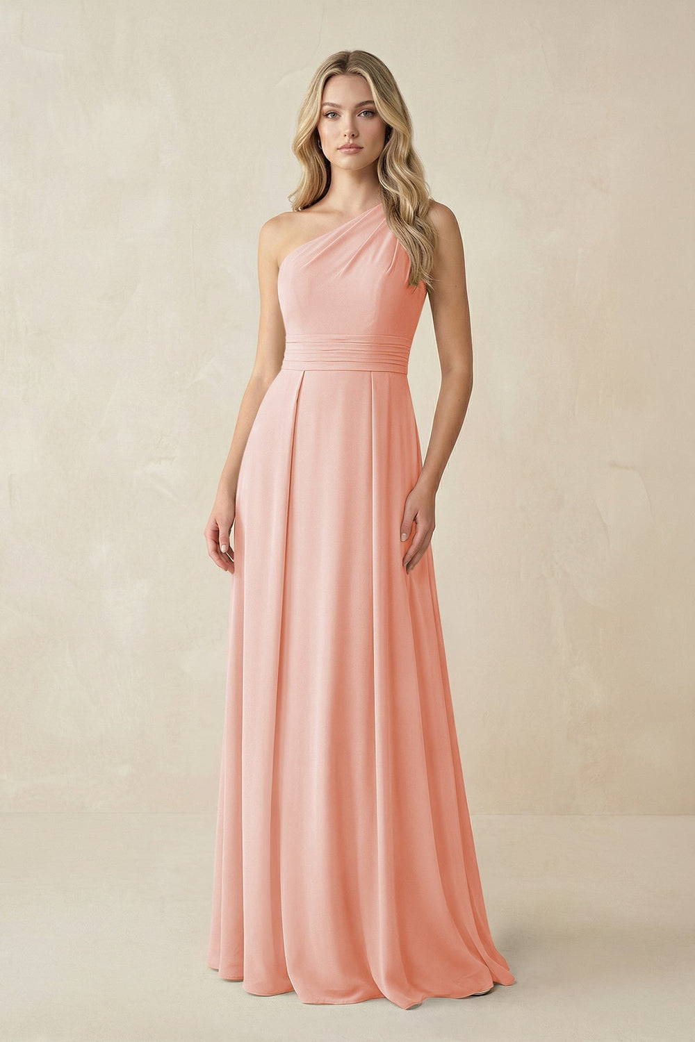 One - Shoulder A - Line Chiffon Bridesmaid Dress in Rose Petal - KISS BRIDAL Bridesmaid Dresses
