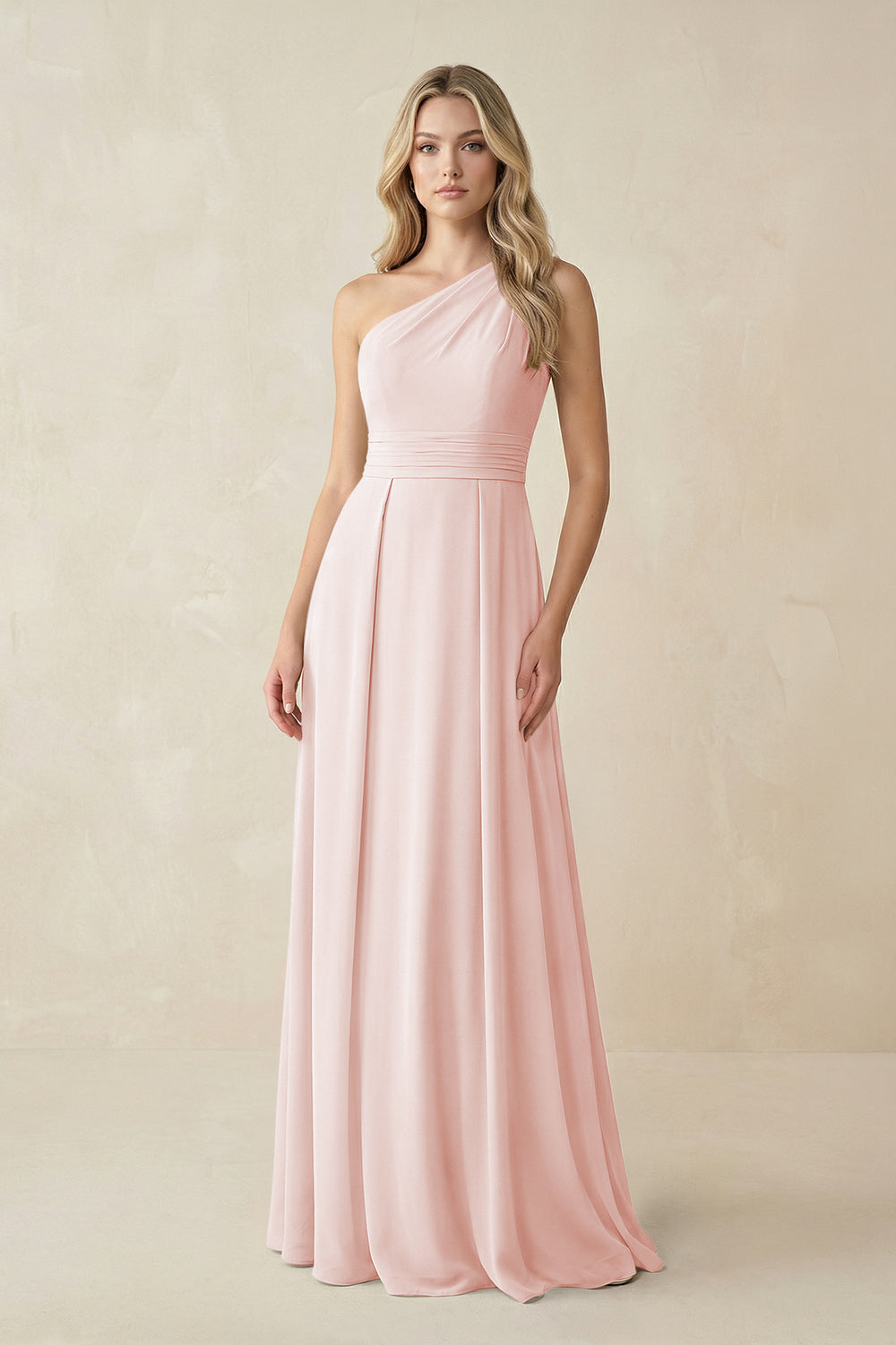 One-Shoulder A-Line Chiffon Bridesmaid Dress in Rose Petal