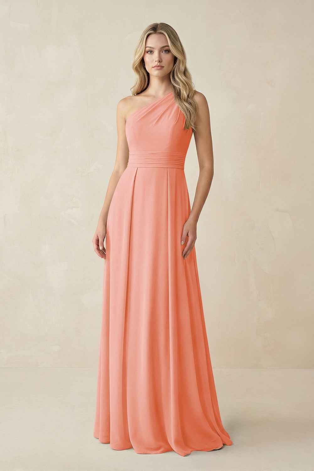 One - Shoulder A - Line Chiffon Bridesmaid Dress in Rosette - KISS BRIDAL Bridesmaid Dresses