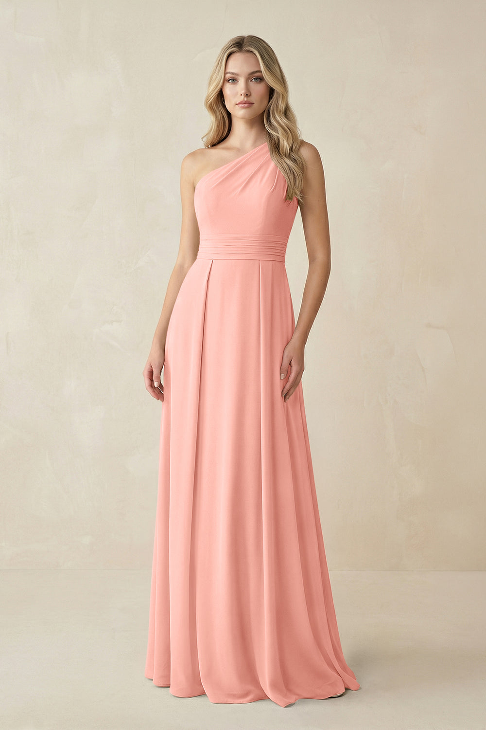 One-Shoulder A-Line Chiffon Bridesmaid Dress in Rosette