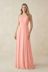 One-Shoulder A-Line Chiffon Bridesmaid Dress in Rosette | KISSBRIDAL