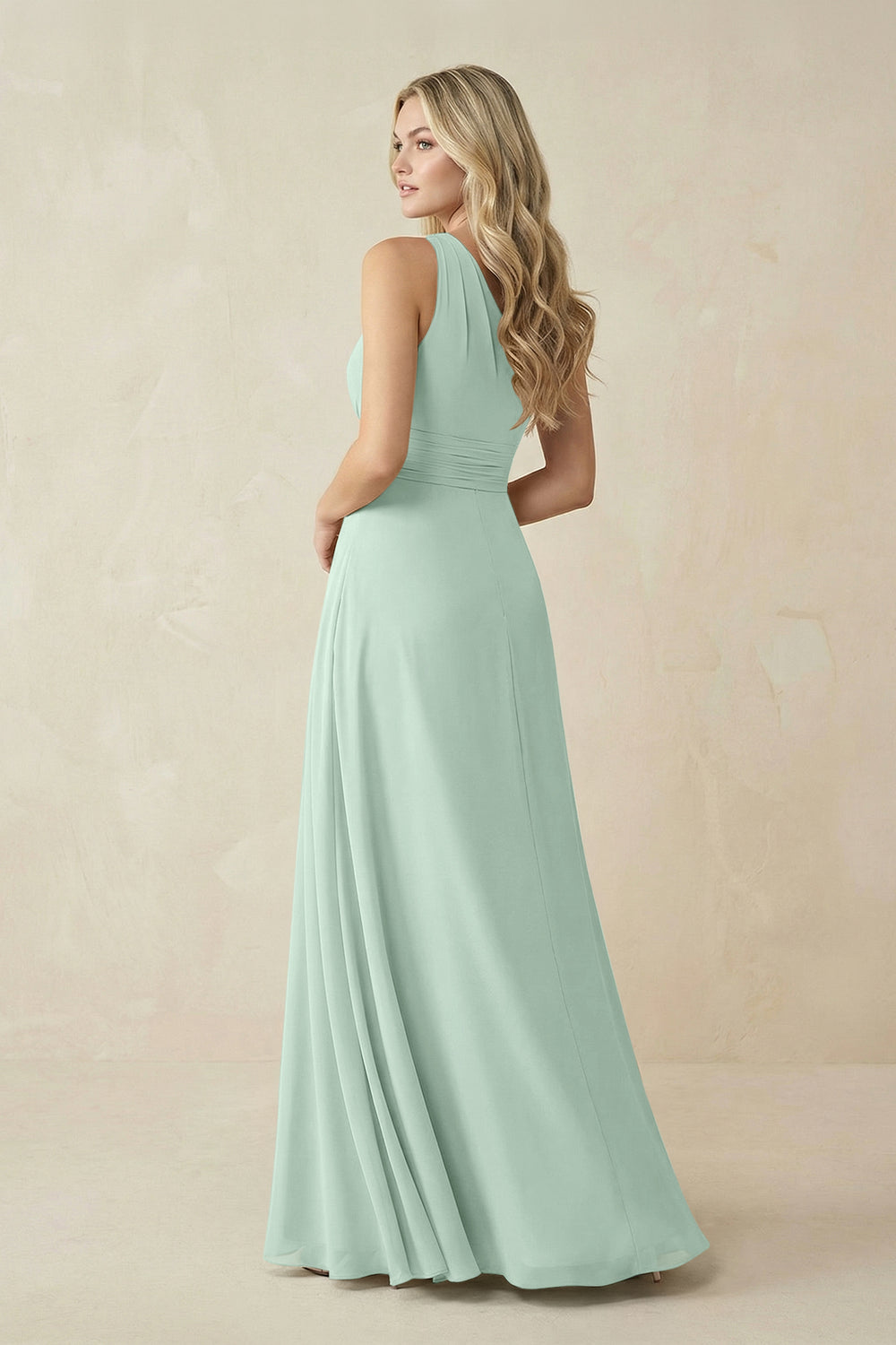 One-Shoulder A-Line Chiffon Bridesmaid Dress in Sage