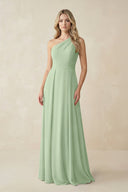 One - Shoulder A - Line Chiffon Bridesmaid Dress in Sage - SHE IS ME Bridesmaid Dresses