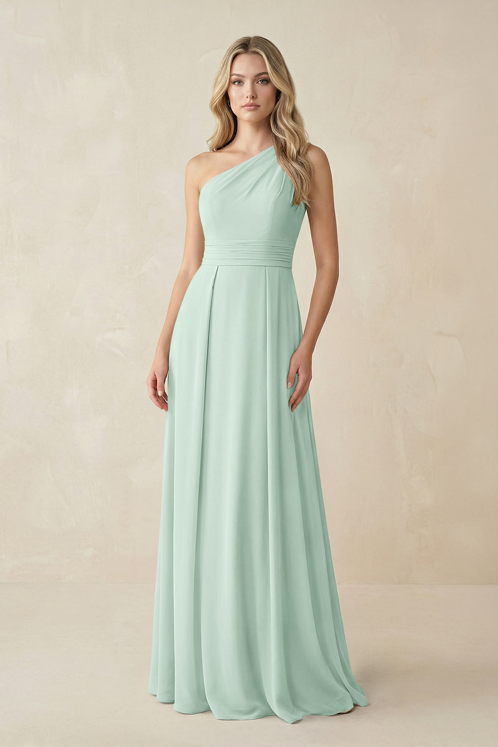 One-Shoulder A-Line Chiffon Bridesmaid Dress in Sage