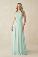 One-Shoulder A-Line Chiffon Bridesmaid Dress in Sage | KISSBRIDAL
