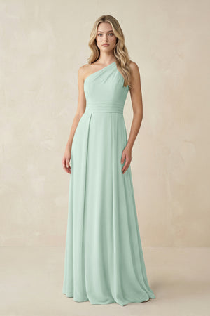 One-Shoulder A-Line Chiffon Bridesmaid Dress in Sage | KISSBRIDAL
