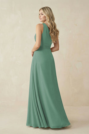 One-Shoulder A-Line Chiffon Bridesmaid Dress in Sea Glass (2) | KISSBRIDAL