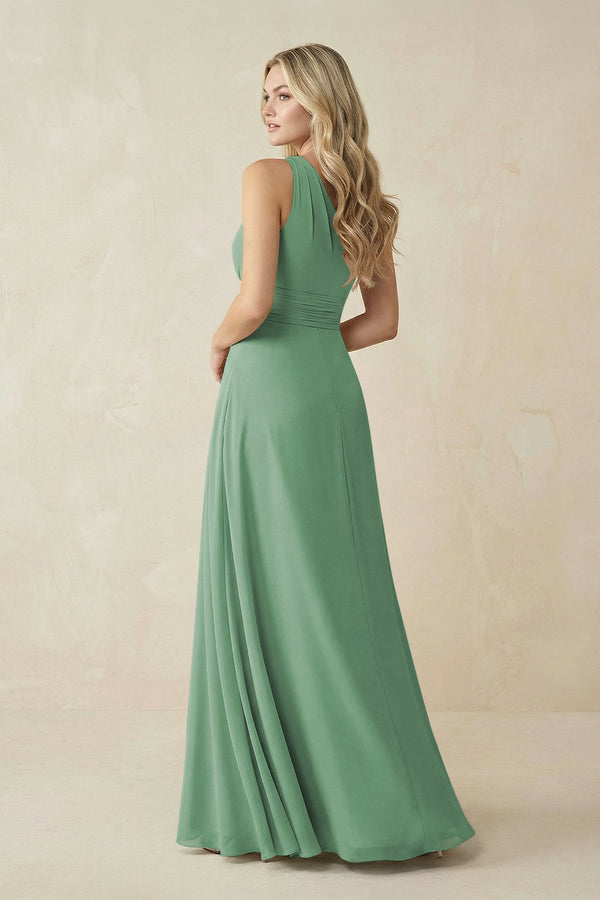 One - Shoulder A - Line Chiffon Bridesmaid Dress in Sea Glass - SHE IS ME Bridesmaid Dresses