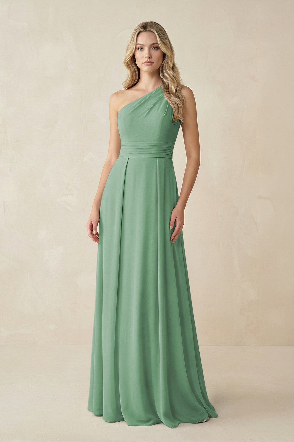 One - Shoulder A - Line Chiffon Bridesmaid Dress in Sea Glass - KISS BRIDAL Bridesmaid Dresses