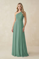 One-Shoulder A-Line Chiffon Bridesmaid Dress in Sea Glass | KISSBRIDAL