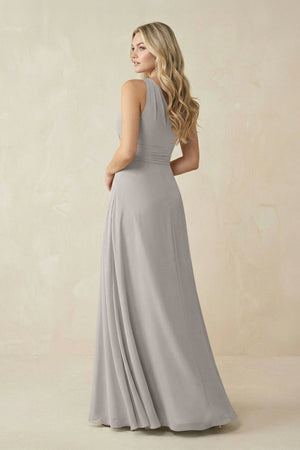 One - Shoulder A - Line Chiffon Bridesmaid Dress in Silver - SHE IS ME Bridesmaid Dresses