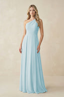 One - Shoulder A - Line Chiffon Bridesmaid Dress in Sky Blue - SHE IS ME Bridesmaid Dresses