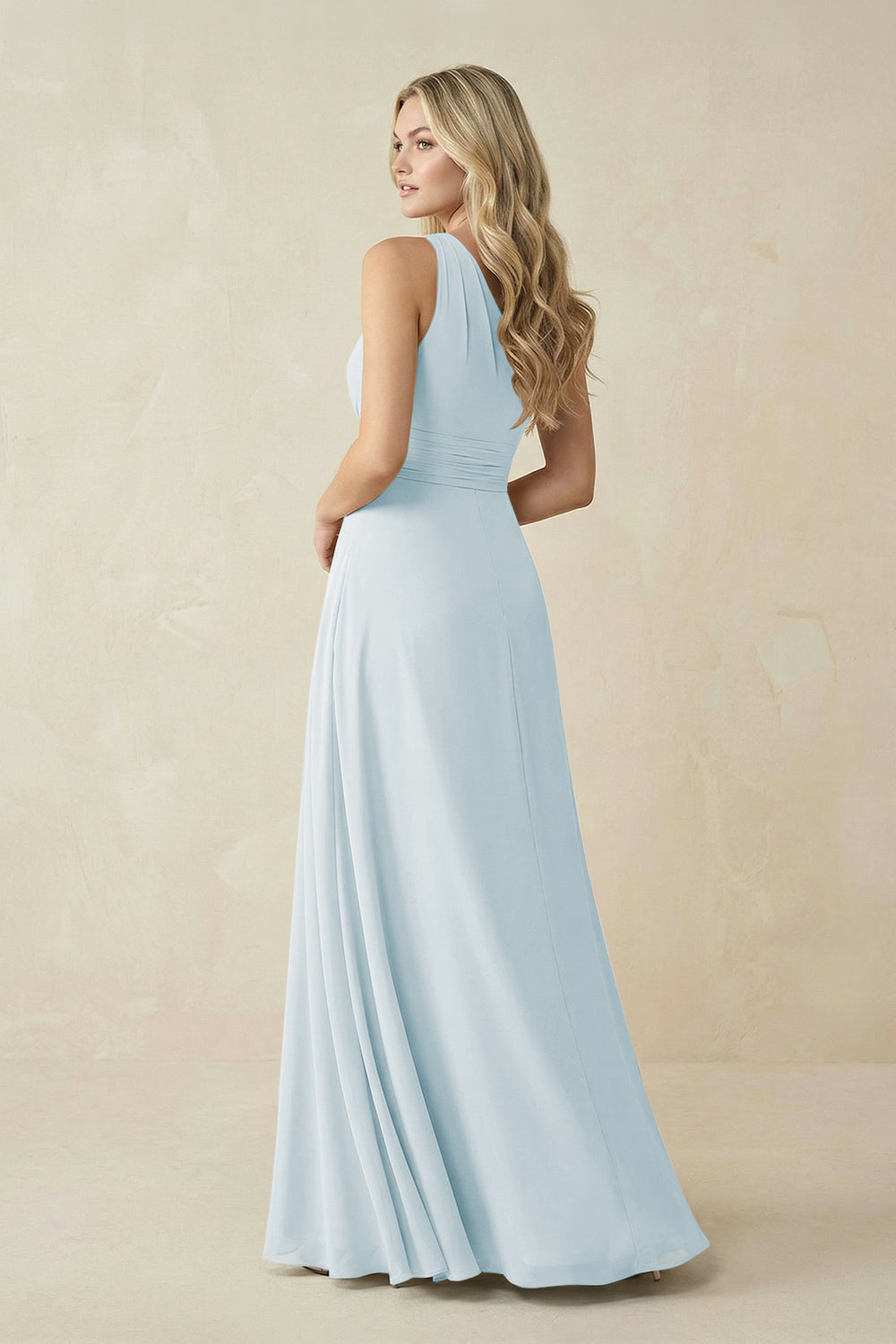 One-Shoulder A-Line Chiffon Bridesmaid Dress in Sky Blue