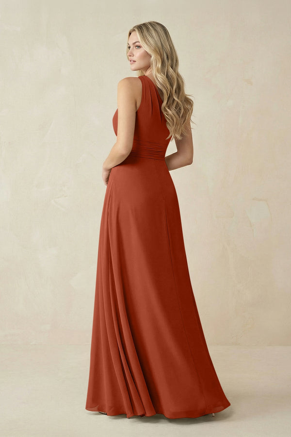 One - Shoulder A - Line Chiffon Bridesmaid Dress in Spice - SHE IS ME Bridesmaid Dresses