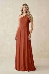 One - Shoulder A - Line Chiffon Bridesmaid Dress in Spice - KISS BRIDAL Bridesmaid Dresses