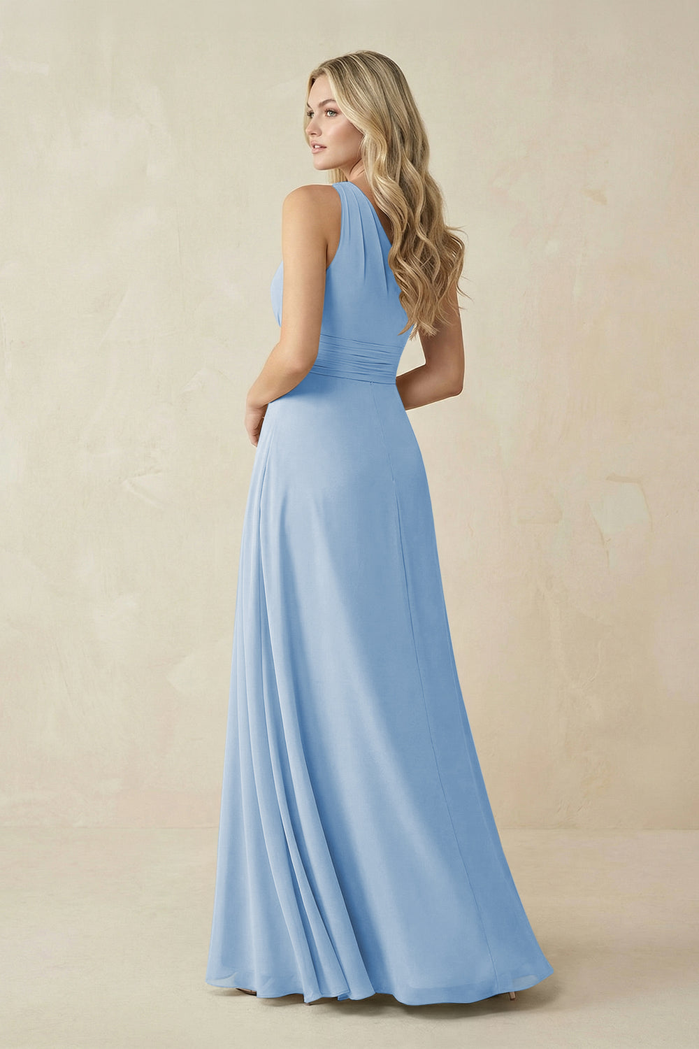 One-Shoulder A-Line Chiffon Bridesmaid Dress in Steel Blue