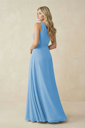 One - Shoulder A - Line Chiffon Bridesmaid Dress in Steel Blue - SHE IS ME Bridesmaid Dresses
