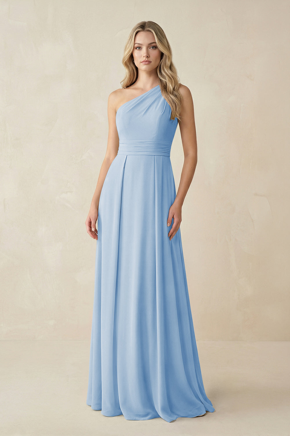 One-Shoulder A-Line Chiffon Bridesmaid Dress in Steel Blue