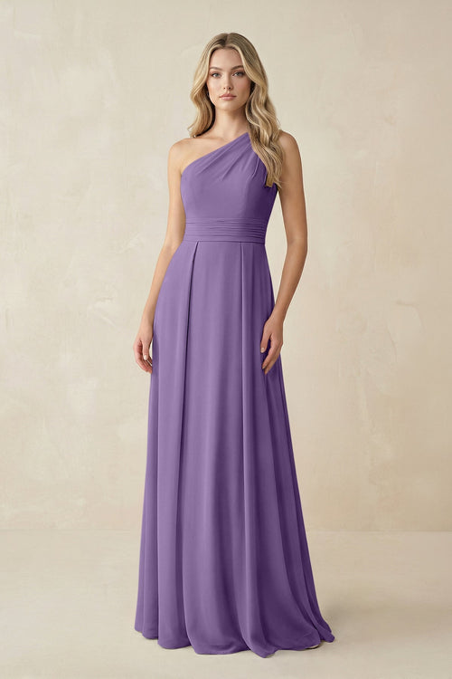 One - Shoulder A - Line Chiffon Bridesmaid Dress in Tahiti - SHE IS ME Bridesmaid Dresses