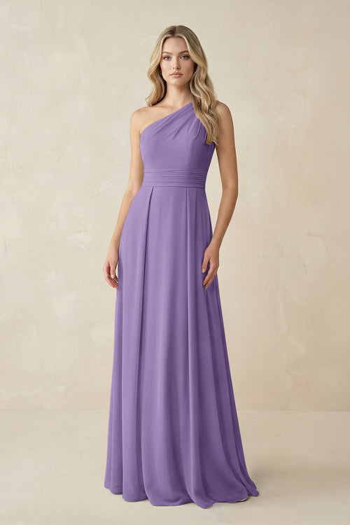One-Shoulder A-Line Chiffon Bridesmaid Dress in Tahiti | KISSBRIDAL