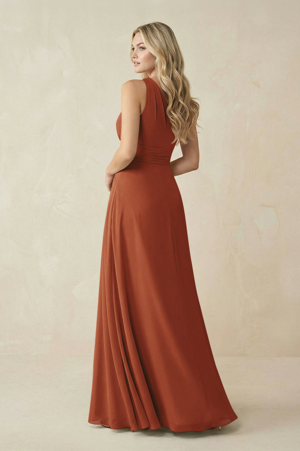 One-Shoulder A-Line Chiffon Bridesmaid Dress in Terracotta