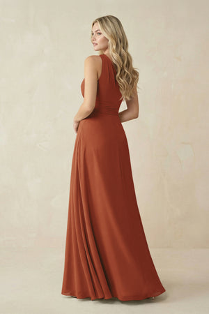 One-Shoulder A-Line Chiffon Bridesmaid Dress in Terracotta (2) | KISSBRIDAL
