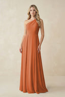 One - Shoulder A - Line Chiffon Bridesmaid Dress in Terracotta - SHE IS ME Bridesmaid Dresses
