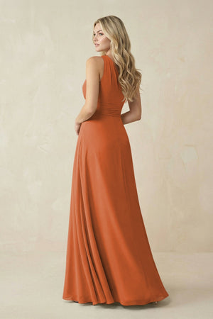 One - Shoulder A - Line Chiffon Bridesmaid Dress in Terracotta - SHE IS ME Bridesmaid Dresses