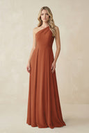 One-Shoulder A-Line Chiffon Bridesmaid Dress in Terracotta | KISSBRIDAL