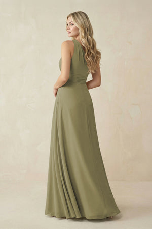 One-Shoulder A-Line Chiffon Bridesmaid Dress in Thyme (2) | KISSBRIDAL