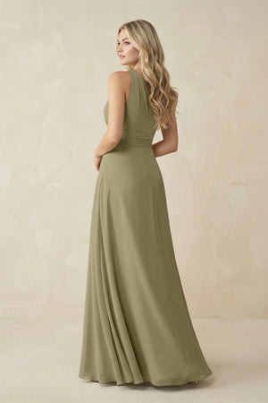 One - Shoulder A - Line Chiffon Bridesmaid Dress in Thyme - SHE IS ME Bridesmaid Dresses