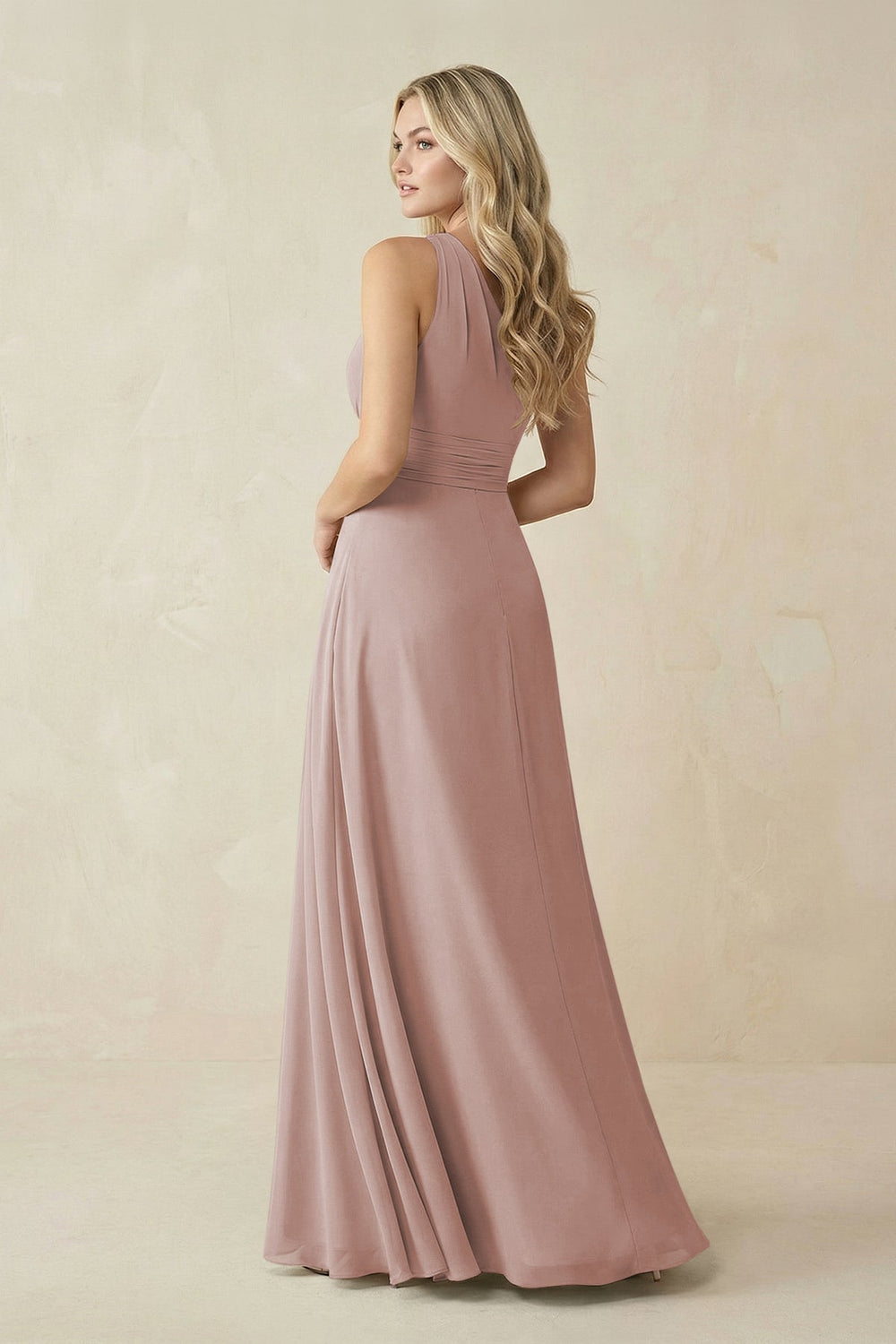 One - Shoulder A - Line Chiffon Bridesmaid Dress in Toffee - SHE IS ME Bridesmaid Dresses