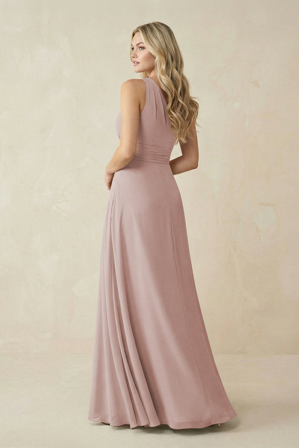One-Shoulder A-Line Chiffon Bridesmaid Dress in Toffee (2) | KISSBRIDAL