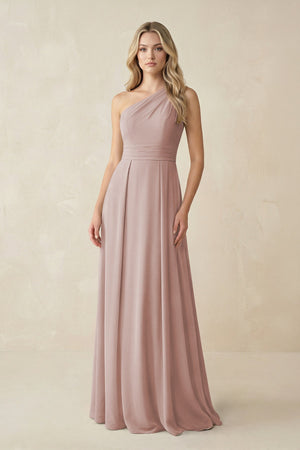 One - Shoulder A - Line Chiffon Bridesmaid Dress in Toffee - SHE IS ME Bridesmaid Dresses