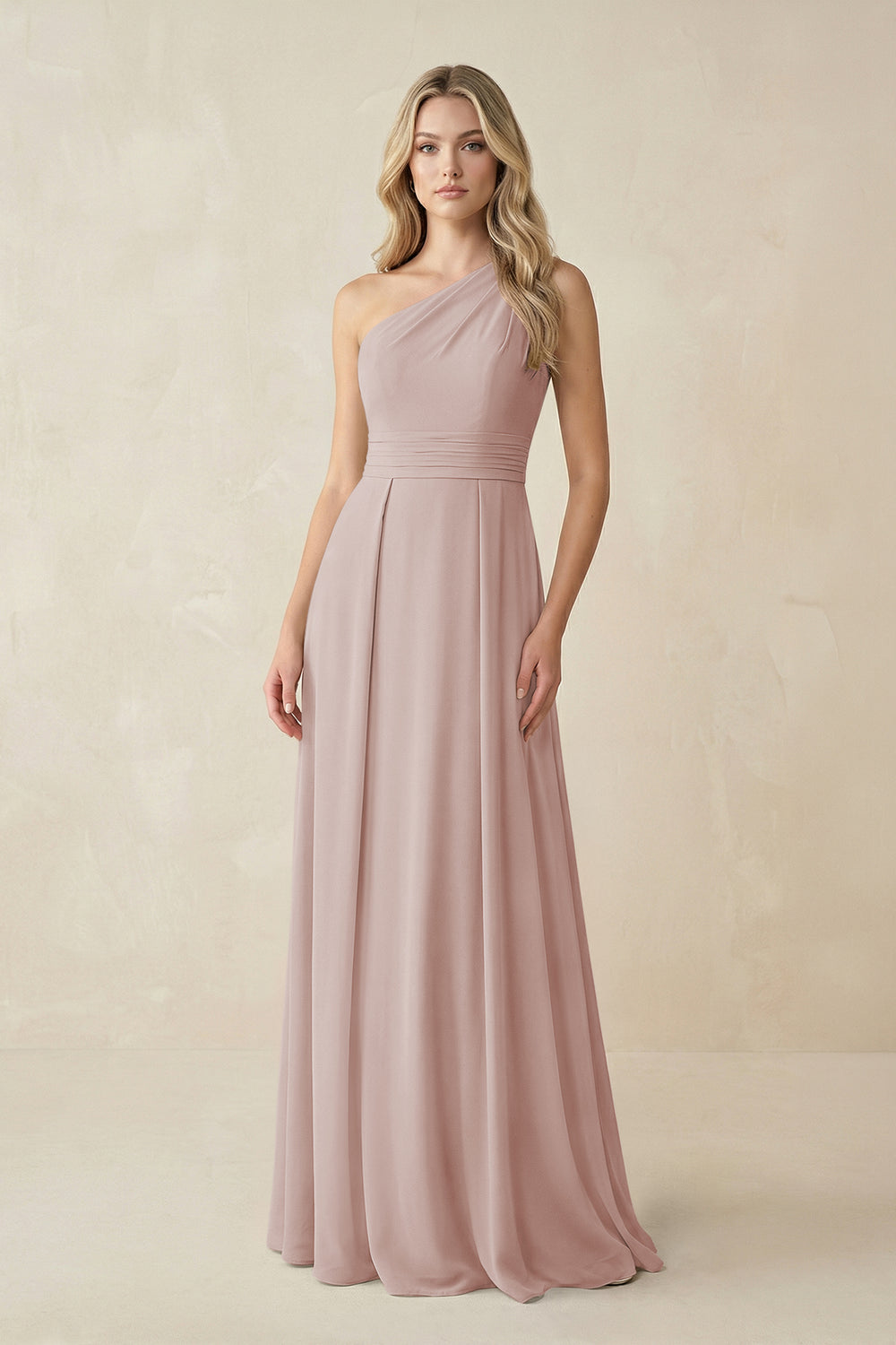 One-Shoulder A-Line Chiffon Bridesmaid Dress in Toffee