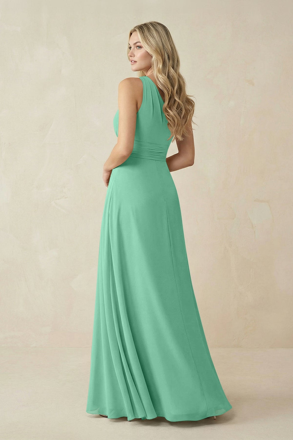 One - Shoulder A - Line Chiffon Bridesmaid Dress in Turquoise - SHE IS ME Bridesmaid Dresses