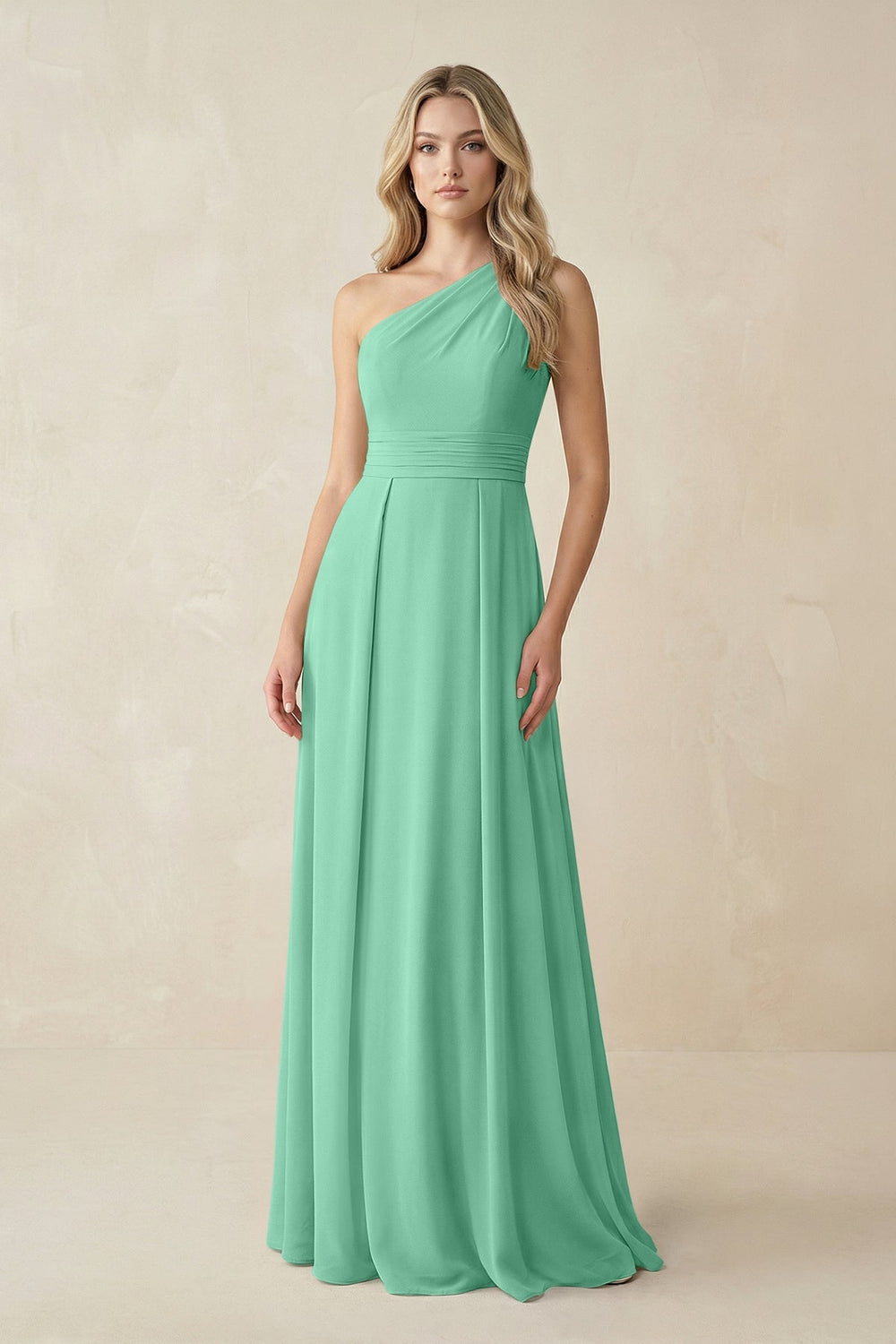 One - Shoulder A - Line Chiffon Bridesmaid Dress in Turquoise - SHE IS ME Bridesmaid Dresses