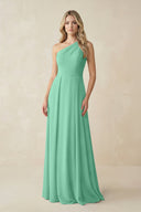 One - Shoulder A - Line Chiffon Bridesmaid Dress in Turquoise - SHE IS ME Bridesmaid Dresses